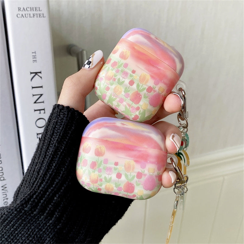〖A024〗AirpodsPro用の油絵チューリップ AirPods1/2 ケース AirPodsPro ケース