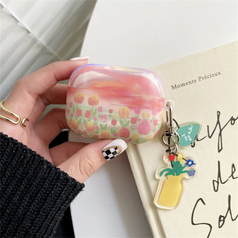 〖A024〗AirpodsPro用の油絵チューリップ AirPods1/2 ケース AirPodsPro ケース