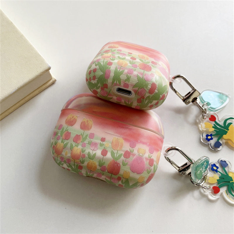 〖A024〗AirpodsPro用の油絵チューリップ AirPods1/2 ケース AirPodsPro ケース