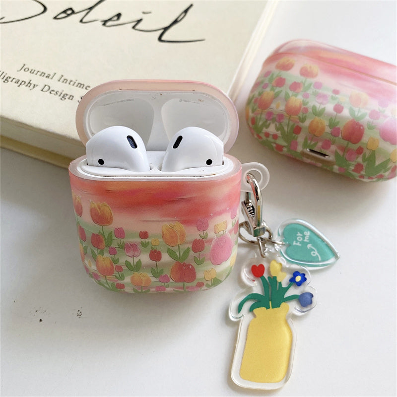 〖A024〗AirpodsPro用の油絵チューリップ AirPods1/2 ケース AirPodsPro ケース