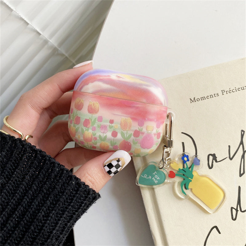 〖A024〗AirpodsPro用の油絵チューリップ AirPods1/2 ケース AirPodsPro ケース
