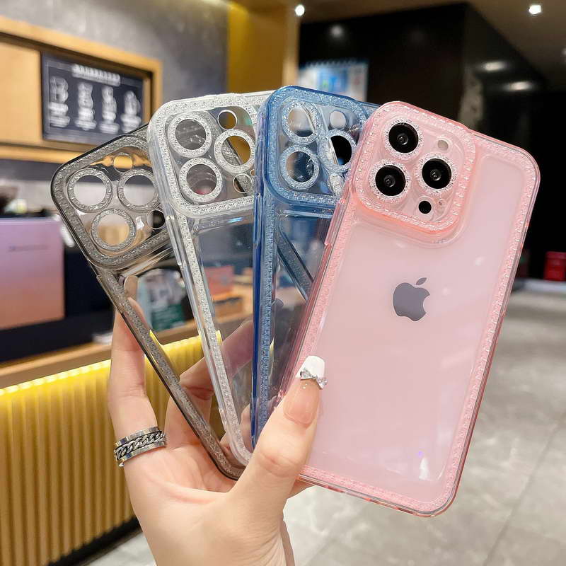 〖i588〗ダイヤモンド グリッター 透明 ソフト シリコン 電話ケース iPhone 14 13 12 11 Pro MAX フラッシュ クリア 耐衝撃カバー